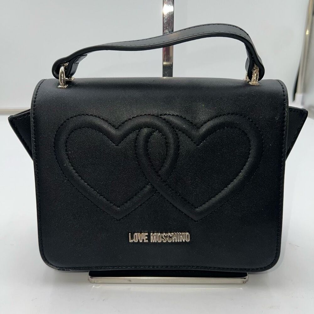 Love Moschino Double Heart Vegan Leather Top Handle Bag